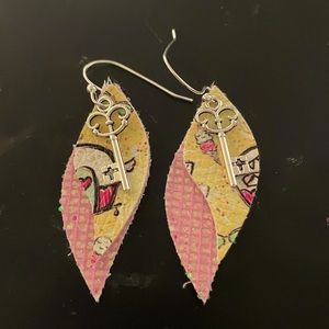Faux leather camper earrings with key charm